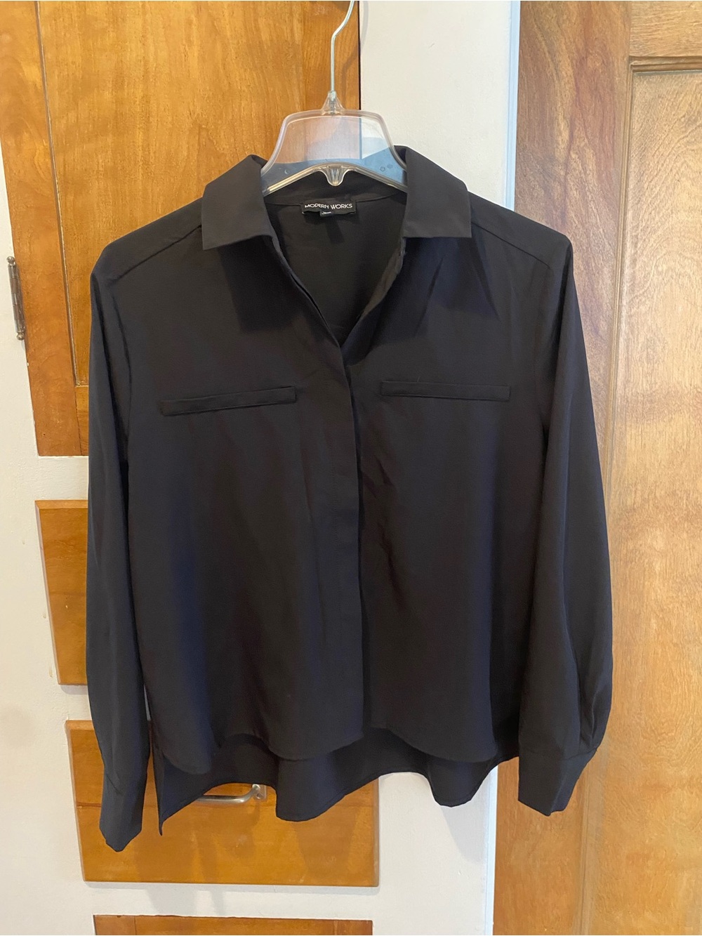 New without Tags Black Button-Down Blouse with Chest Welt Details